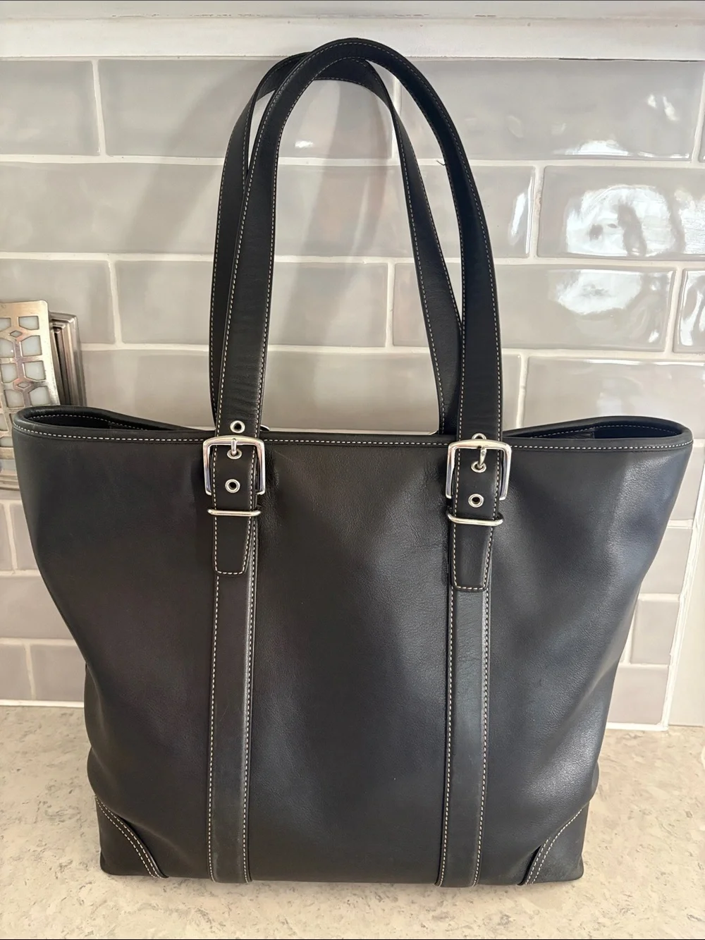 Coach Y2K Hampton black leather carryall Tote 6491 ~EXCELLENT